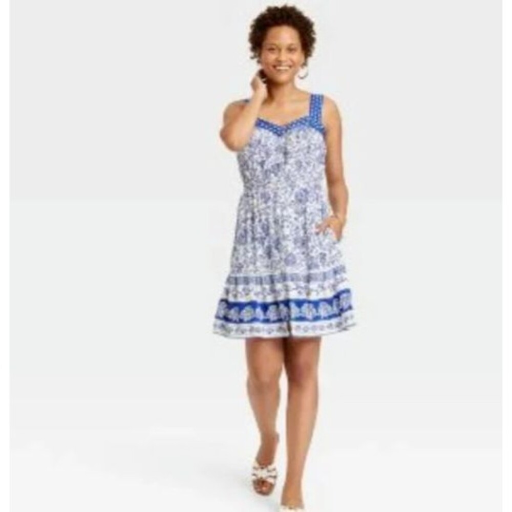 Knox Rose Sleeveless Button Front Mini Dress - Navy Floral - XXL - NEW